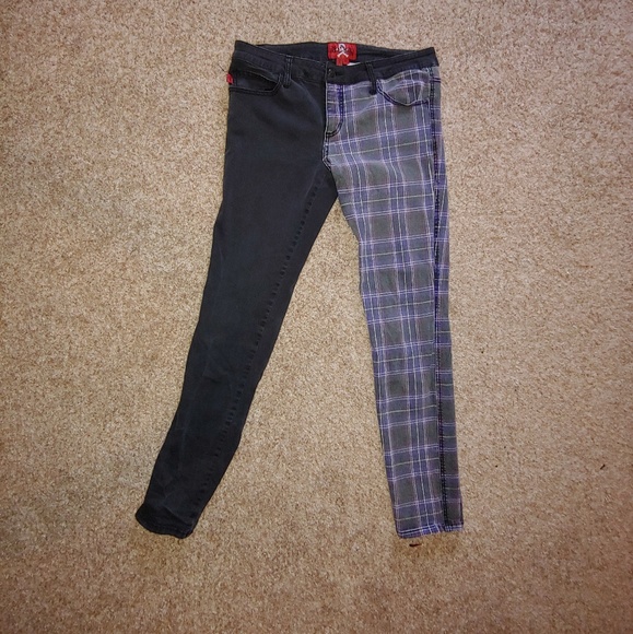 half tartan half black jeans